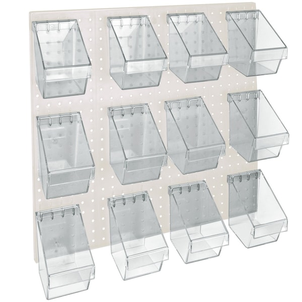 Azar Displays 12 Mini Bucket Peg Wall Accessory Organizer Set 24''W x 24''H Pegboard Panel 700685-WHT - main